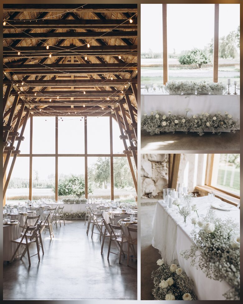 Laulību vieta starp bērziem ar labības lauku fonā